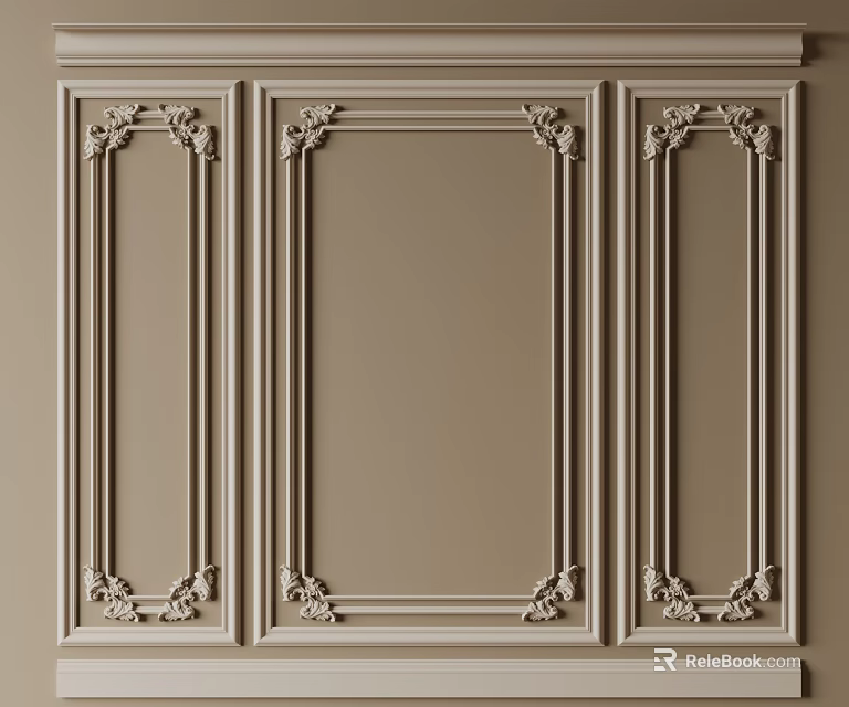 Classic Beige Wall Panels With Ornate Decorative Lines And Carved Details 3d model 