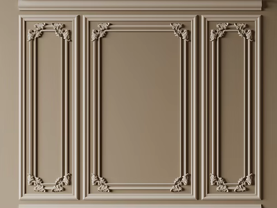 Classic Beige Wall Panels With Ornate Decorative Lines And Carved Details 3d model