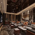 Modern KTV Interior Design With Luxury Sofa LED Lighting Coffee Tables And Wall Art