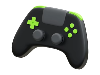 Black Game Controller With Green Cross D-pad Round Buttons And Gray Joysticks Design 3d model