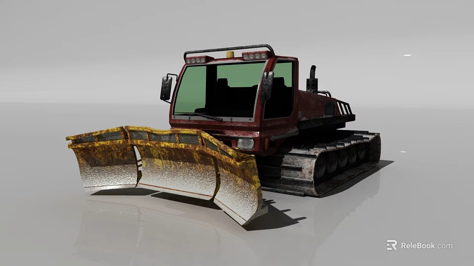 Red Snow Vehicle With Tracks And Front Snow Plow For Winter Clearing 3d model 