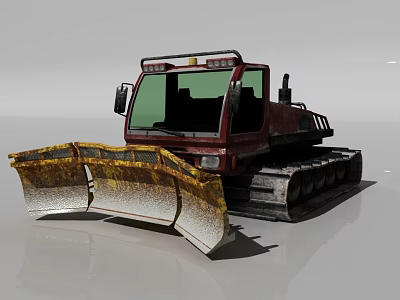 Red Snow Vehicle With Tracks And Front Snow Plow For Winter Clearing 3d model