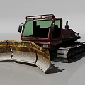 Red Snow Vehicle With Tracks And Front Snow Plow For Winter Clearing