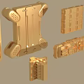 Golden Mechanical Parts With Various Different Shapes And Intricate 3D Design Details