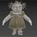 Creepy Old Doll With Tattered Green Dress Sparse Hair And Damaged Face