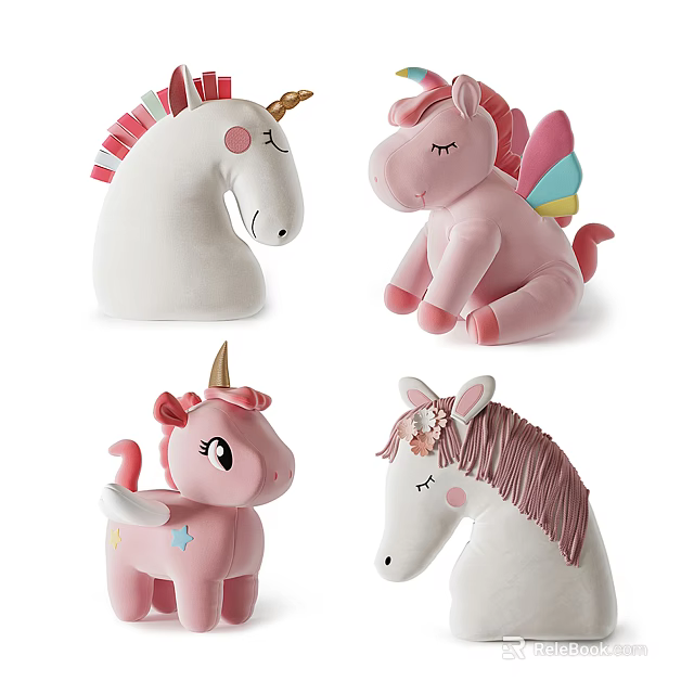 Cute Unicorn Plush Toys in Different Designs with Colorful Wings Horn and Star Decorations 3d model 