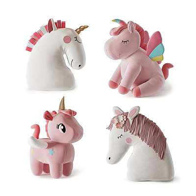 Cute Unicorn Plush Toys in Different Designs with Colorful Wings Horn and Star Decorations 3d model