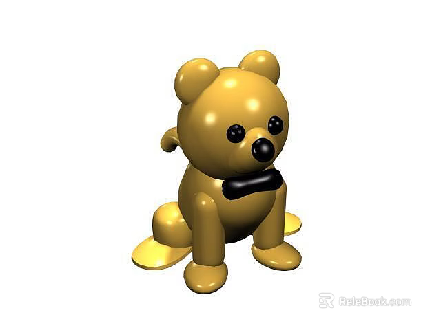Cute Golden Bear Decorative Ornament Set With Sitting Black Bow Tie And Black Eyes 3d model 