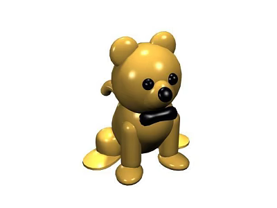 Cute Golden Bear Decorative Ornament Set With Sitting Black Bow Tie And Black Eyes 3d model