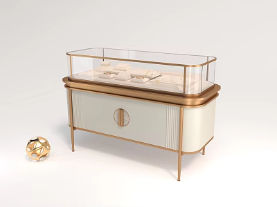 Jewelry Store Elegant White And Gold Display Case With Glass Top And Gold Ornament 3d model