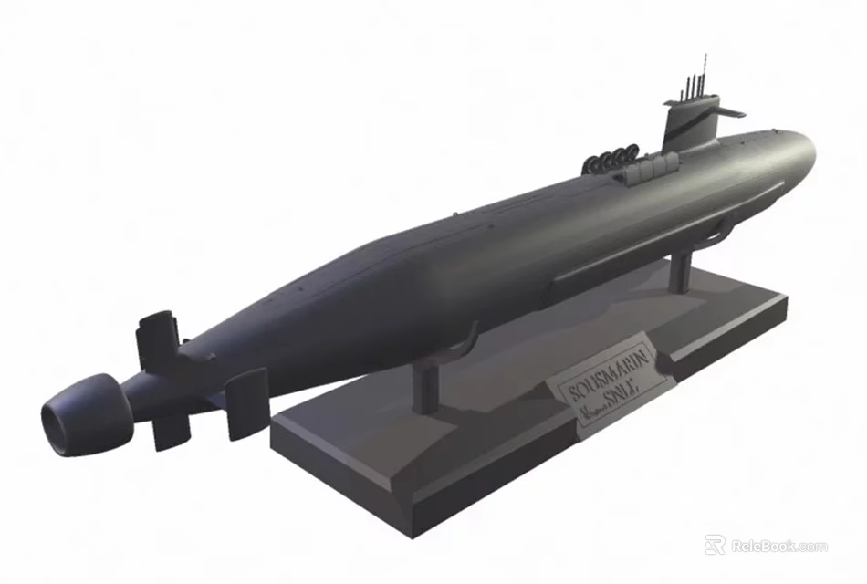 Military Submarine Model On Display Stand With Detailed Structure Design 3d model 