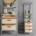 Modern Storage Shelf Rack With Metal Frame Wooden Shelves Drawers Decorative Plants And Books