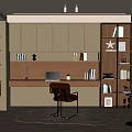 Modern Middle Style Study Bookcase Decoration Bookcase Desk Bay Window Bar Counter 3d model