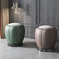 Modern Green And Brown Leather Stools With White Padded Tops And Metal Bases