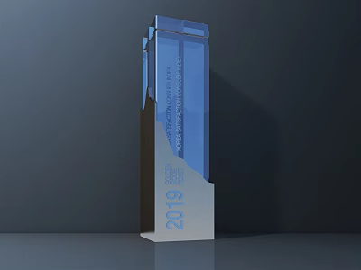 Blue And Brown Trophy With 2019 Engraving In Modern Vertical Design 3d model