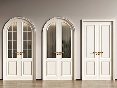 Various White Double Doors With Arch Top Glass Panels And Brass Handles 3d model