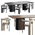 Modern Table and Chair Set With Curved Armrests and Upholstered Seats