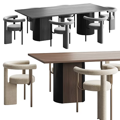 Modern Table and Chair Set With Curved Armrests and Upholstered Seats 3d model