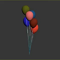 Colorful Balloons With Green Pink Blue Purple Red Tied With Blue Strings Against Dark Background