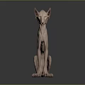 Pink Textured Dog 3D Model in Sitting Posture with Curled Tail on Dark Reflective Background