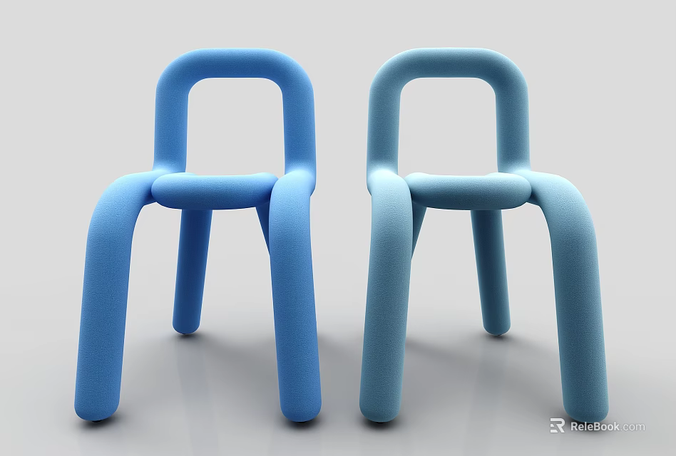 Two Modern Blue Leisure Chairs With Curved Sleek Lines And Smooth Design 3d model 