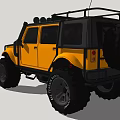 Yellow Off Road Car With Large Tires Roof Rack And Front Bumper Guard