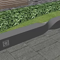 Modern Black Landscape Seat With Curved Design Along Green Plants And Stone Pavement
