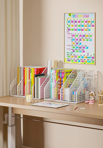 Children'study desk bookshelf shelf folder notebook textbook book 3d model
