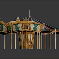 Colorful Carousel Amusement Ride With Striped Canopy And Golden Decorations