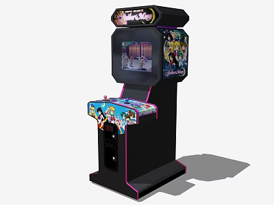 Standalone Interactive Arcade Game Machine Featuring Anime Character Design And Vibrant Game Screen 3d model