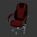 Black Leather Office Chair with Diamond Pattern Design Wooden Armrests and Wooden Base with Wheels