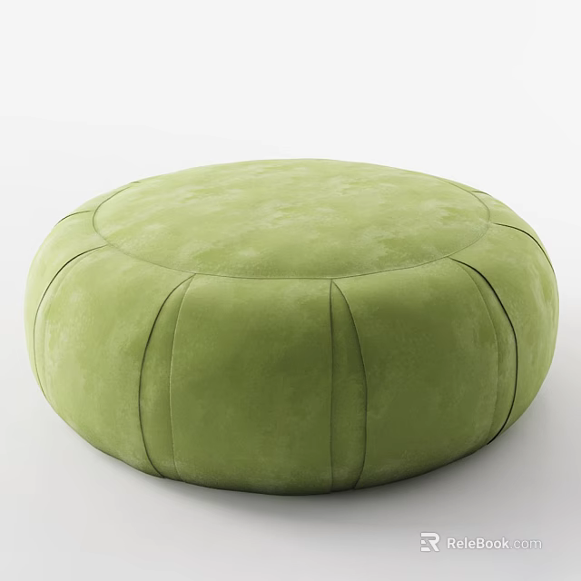 Soft Green Round Decorative Pouf With Quilted Segments For Home Living Space 3d model 
