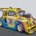 Yellow Racing Car With Advertisement Stickers Number 51 Rear Wing And Spare Tire 3d model