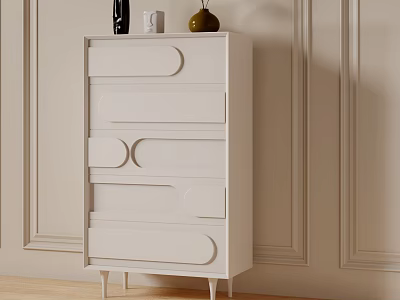 Modern White Console Cabinet with Multiple Drawers Minimalist Design Light Wall Wooden Floor Decorative Ornaments 3d model