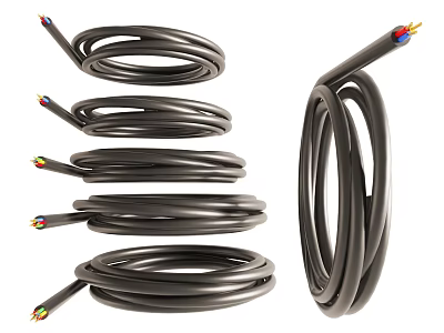 Black Coiled Electrical Cables With Multicolored Cores 3d model