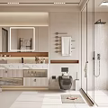 Modern Bathroom Interior With Marble Vanity Glass Shower And Toilet