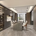 Modern Living Dining Room Interior With TV Wall Wine Rack And Marble Elements