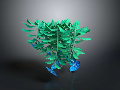 Lush Indoor Plant With Vibrant Green Leaves And Blue Decorative Base 3d model