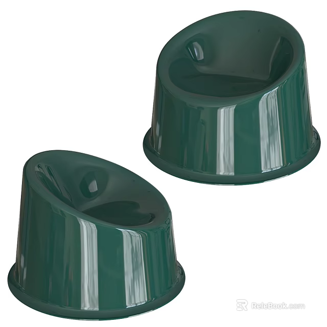 Two Green Glossy Stools With Smooth Surface And Round Base Design Style 3d model 