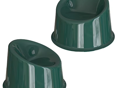 Two Green Glossy Stools With Smooth Surface And Round Base Design Style 3d model