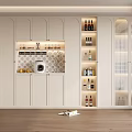 Modern White Sideboard Cabinet With Glass Doors LED Lighting Wine Storage And Plant Decor