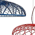 Stylish Blue And Red Circular Wireframe Pendant Lights For Modern Home Decor