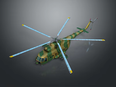 Military Helicopter Model With Camouflage Paint And Multi Blade Rotors 3d model