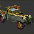 Cartoon Style Off Road Vehicle With Orange Gray Color Red Cylindrical Parts And Rhino Horn