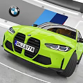 Green BMW Sports Car Front Display In Showroom With Blue White Red Stripes