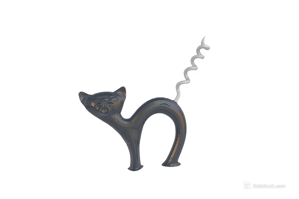 Unique Cat Shaped Metallic Bottle Opener With Curved Tail Design 3d model 