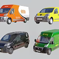 Commercial Delivery Vans in Various Colors Featuring Company Logos and Branding