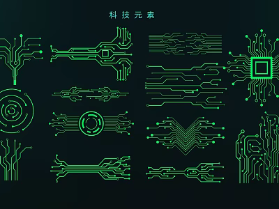 Science and technology elements circuit board CPU chip motherboard wiring diagram electronic lighting technology icon 3d model