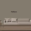 Poliform Beige Two Seater Sofa With Wooden Frame And Neutral Wall