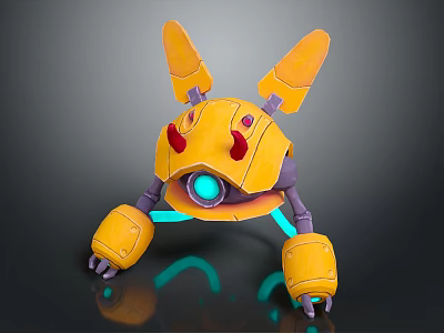 Yellow Robotic Space Exploration Device With Glowing Components And Mechanical Legs 3d model